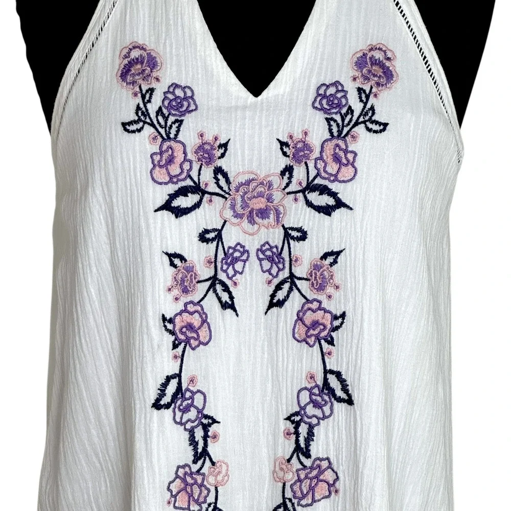Blue Rain Francesca's White Floral Embroidered Halter Dress Boho Size M - Picture 3 of 13